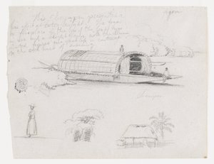Croquis de Colombie - Bateau fluvial (Champan), une femme, groupe d